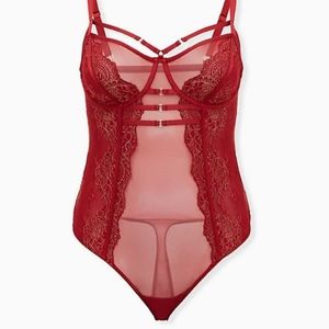 NWT Mesh & Lace Harness Thong Bodysuit